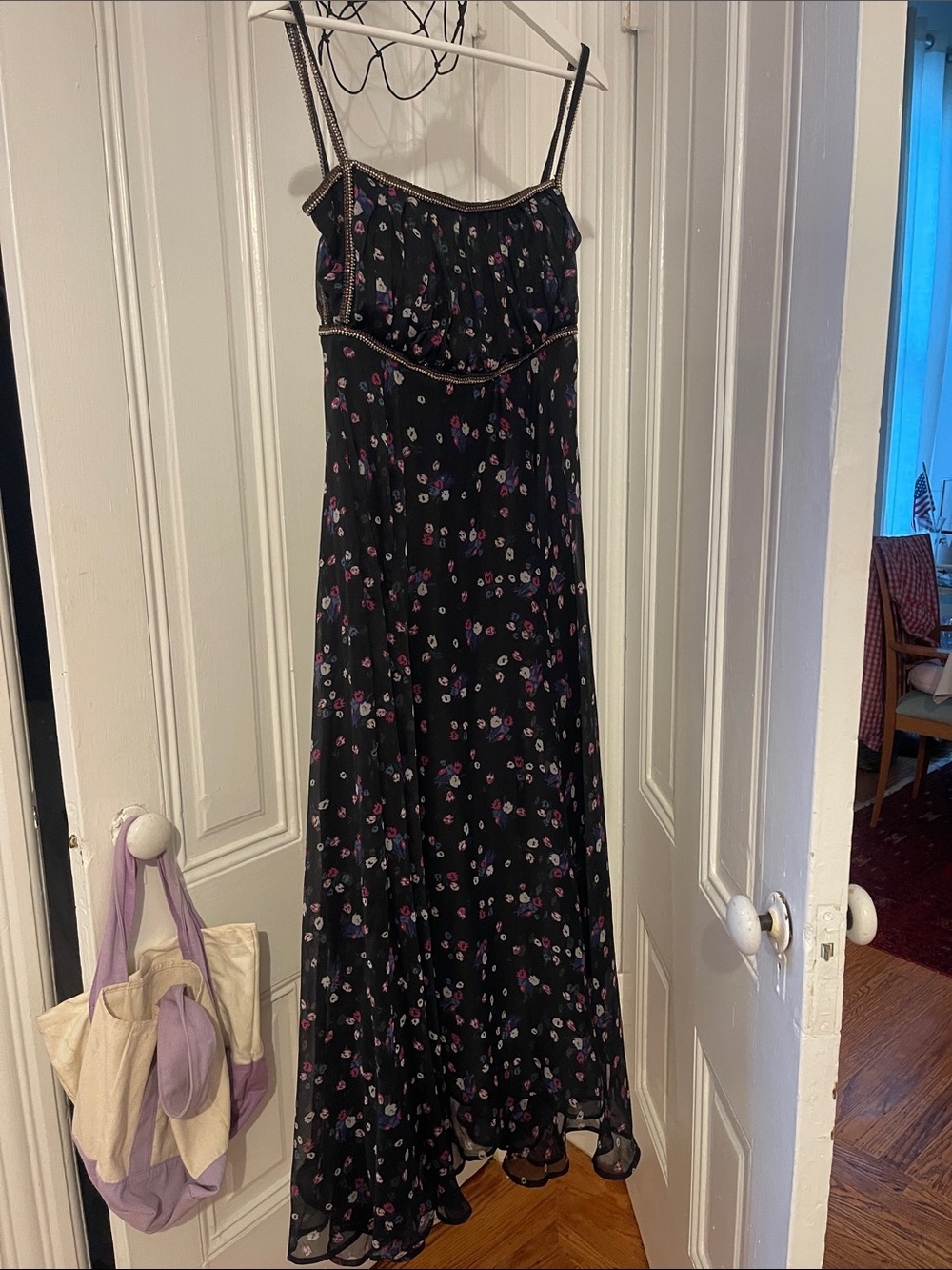 Ranna Gill Black Maxi Dress with Pink and Purple Floral Print